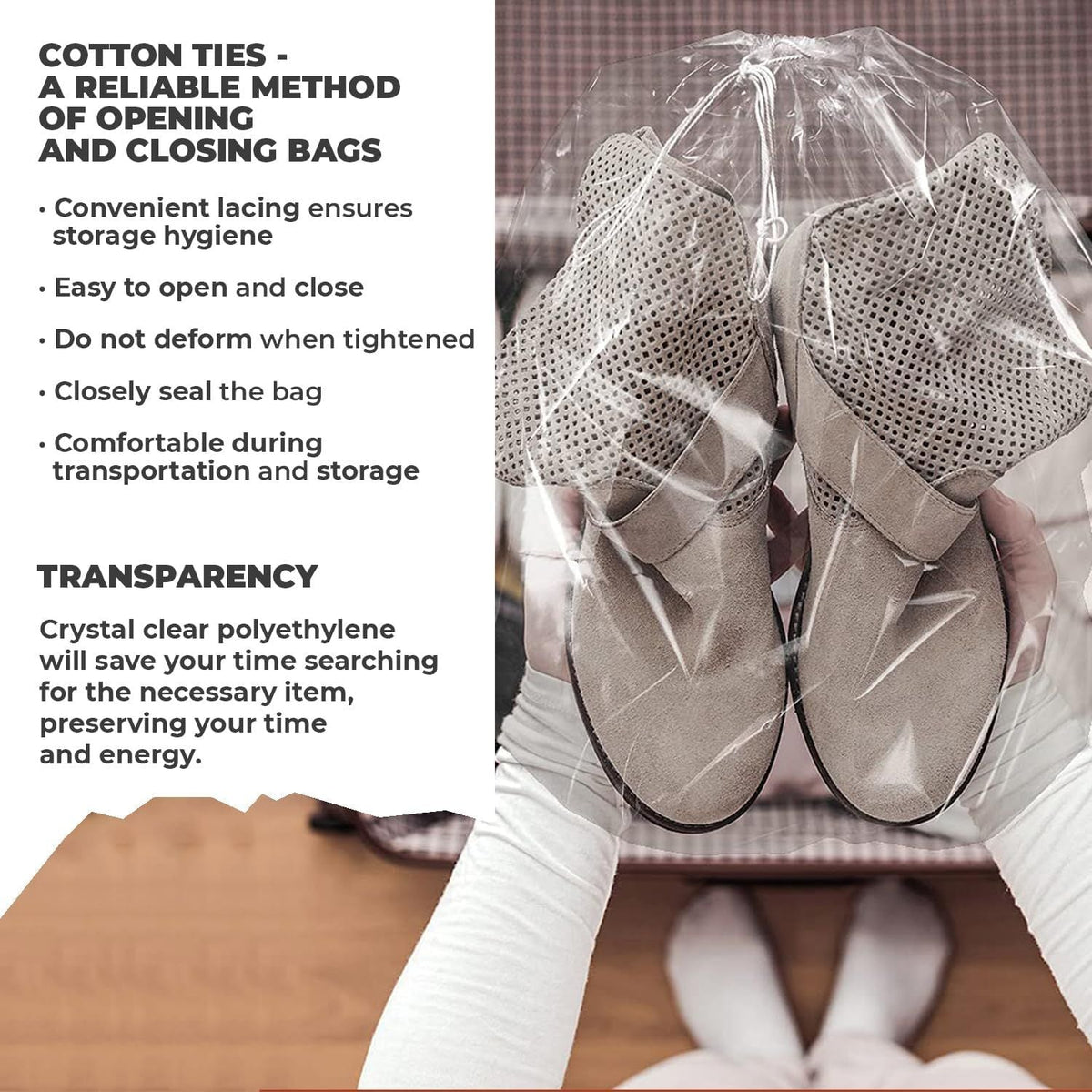 Clear Drawstring Bag, 12 x 18 Inches. Pack of 100 Clear Plastic Drawstring Bags. 2 Mil Drawstring Clear Plastic Bags. Waterproof Clear Plastic Bags Drawstring for Cosmetics, Toiletries
