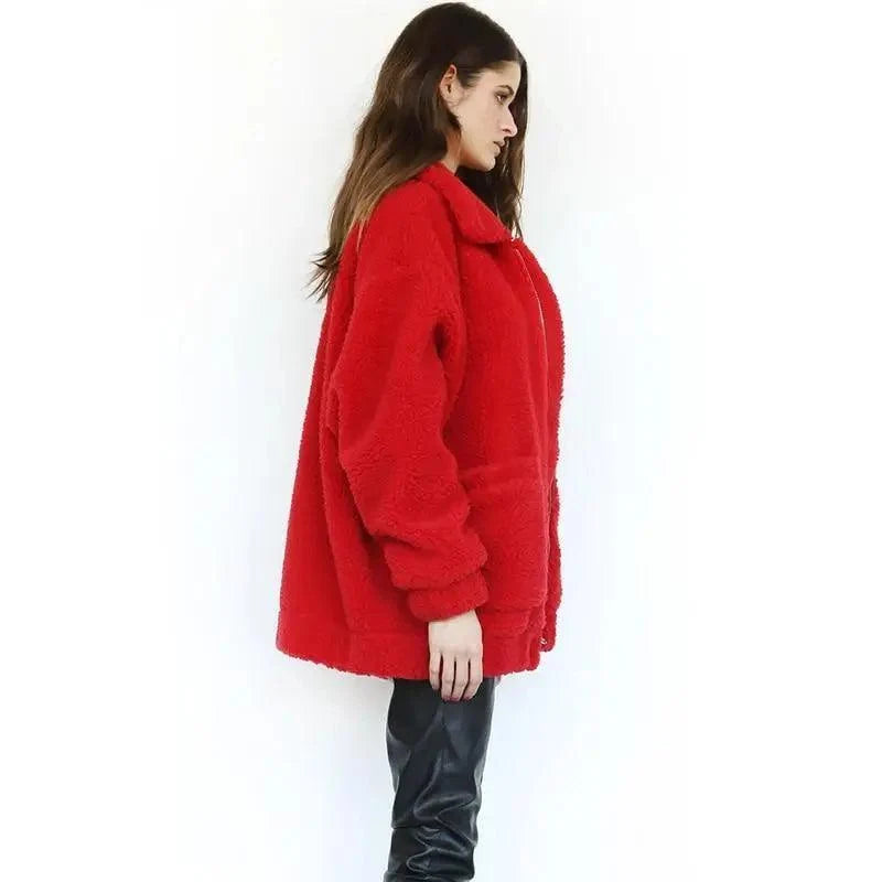 Durable Autumn Winter Faux Fur Coat For Women Casual Warm Soft Zipper Fur Jacket Plush Overcoat Pocket Plus Size Teddy Coat For Female