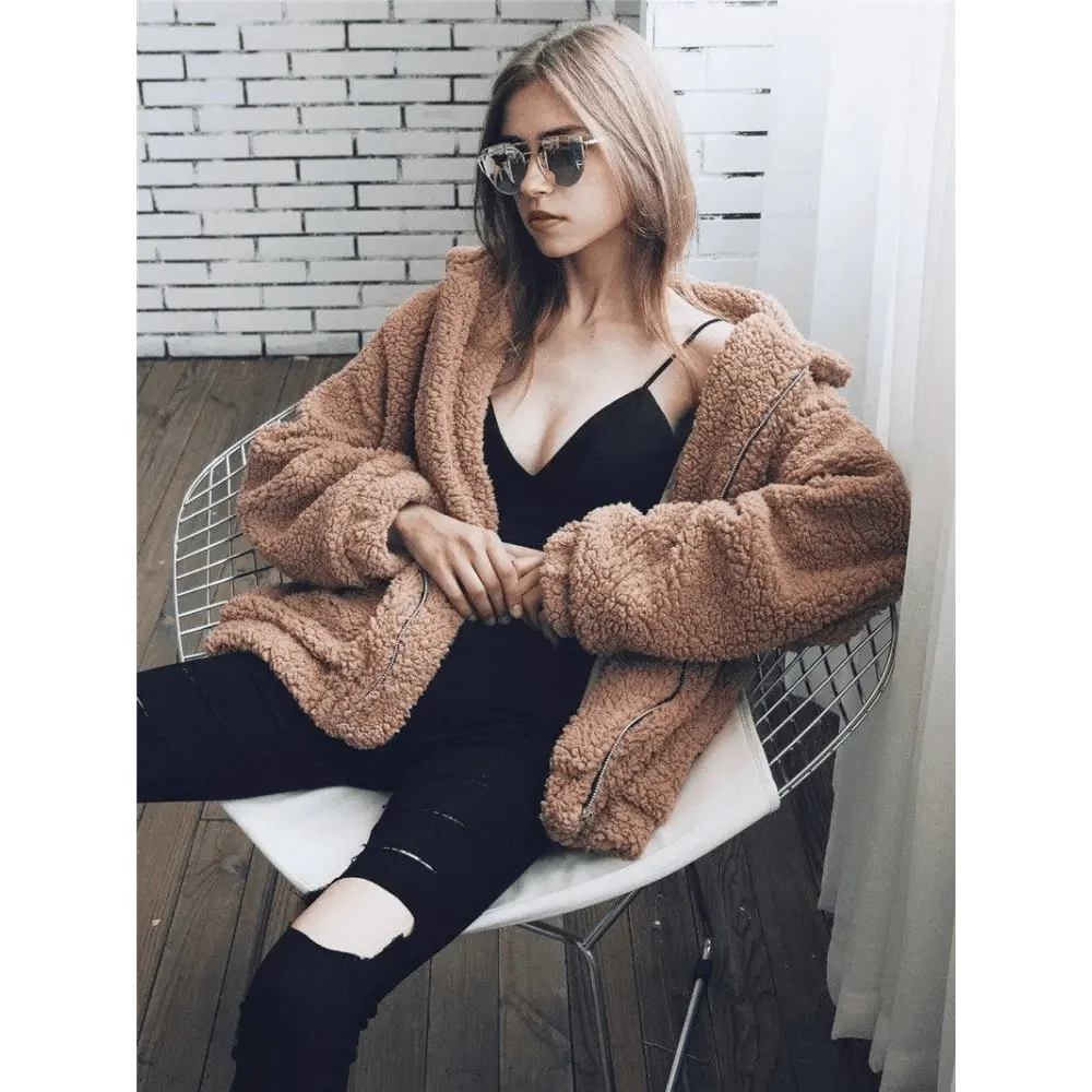 Durable Autumn Winter Faux Fur Coat For Women Casual Warm Soft Zipper Fur Jacket Plush Overcoat Pocket Plus Size Teddy Coat For Female