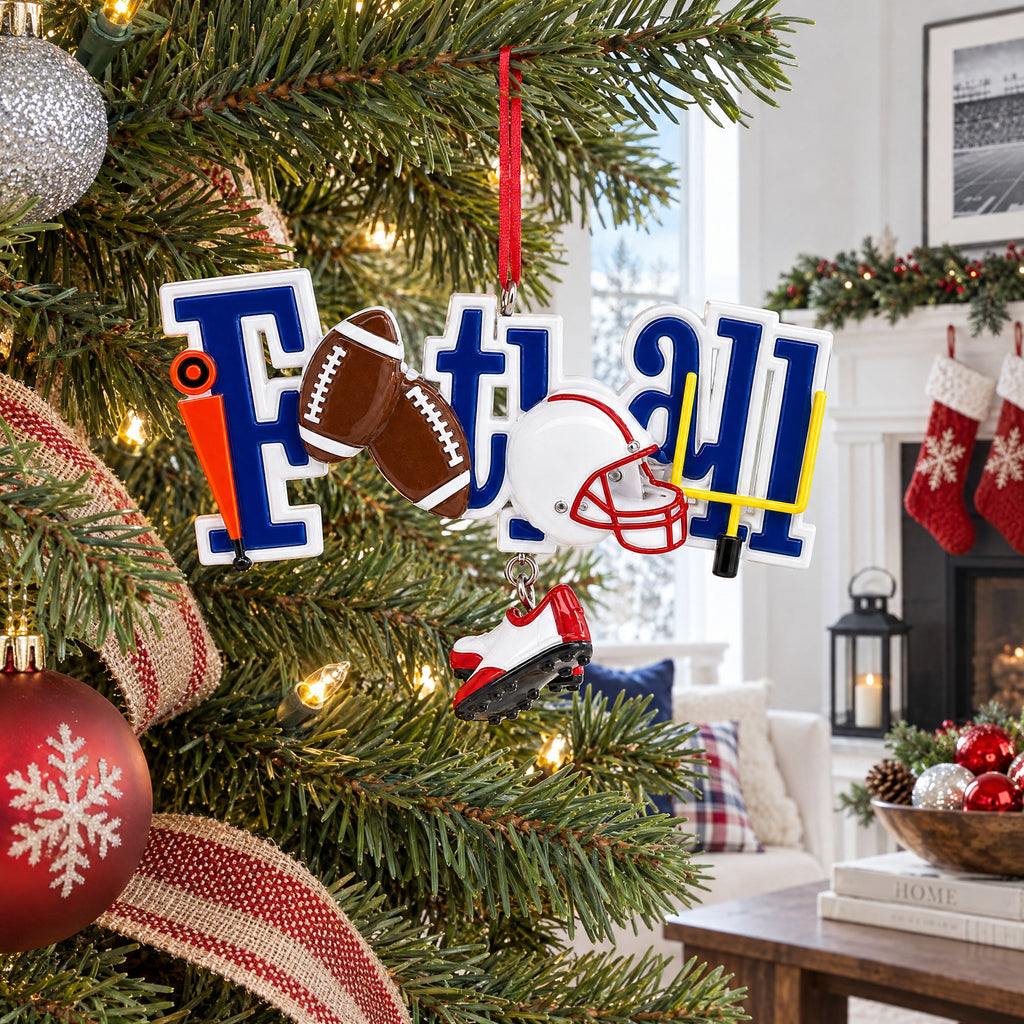 Football Word with Helmet and Cleats Resin Christmas Ornament