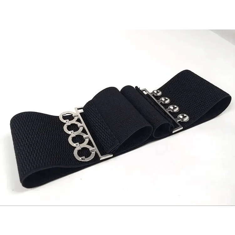 Elastic Wide Strap Plus Size Belts For Women Classic Party And Casual Dress Metal Snap Button Belts For Women