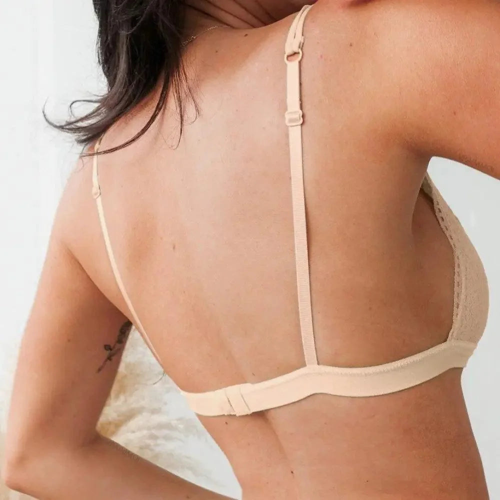 Elegance Lace Thin Triangle Bra For Women Wireless Lingerie Transparent Solid White/Black