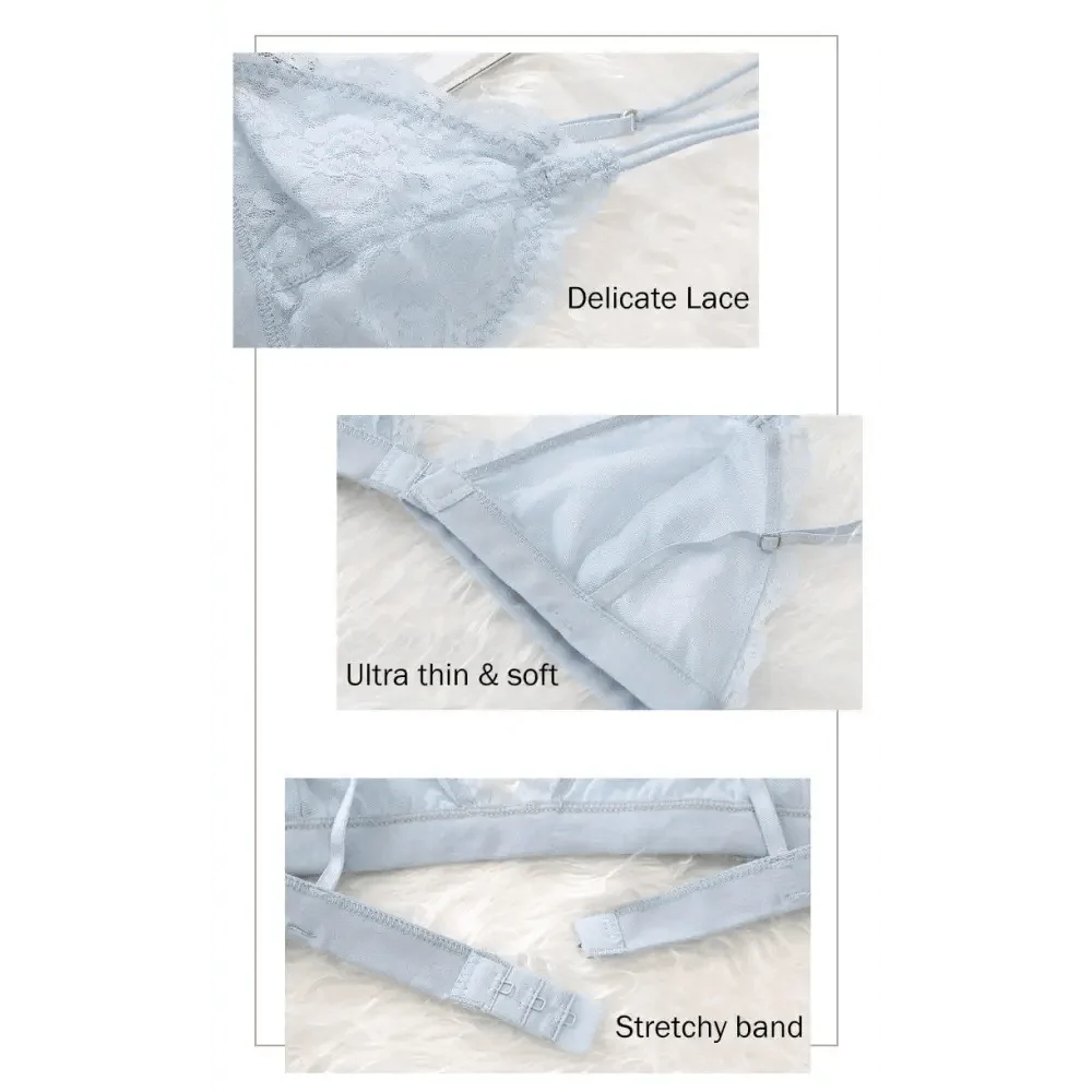 Elegance Lace Thin Triangle Bra For Women Wireless Lingerie Transparent Solid White/Black