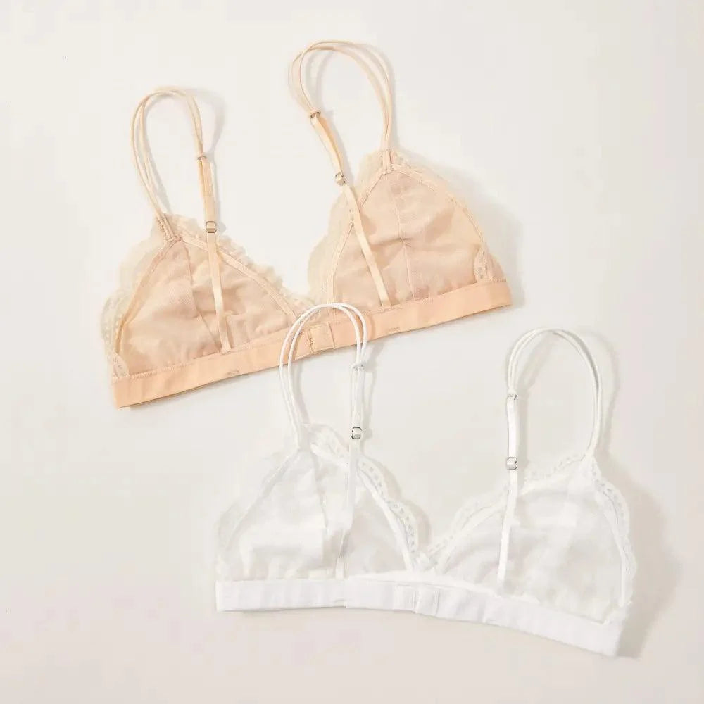 Elegance Lace Thin Triangle Bra For Women Wireless Lingerie Transparent Solid White/Black