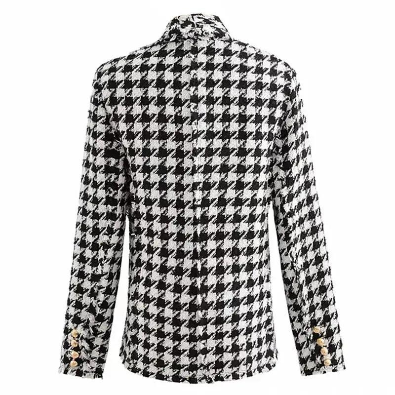 Elegance Women Tweed Jackets Fashionable Office Ladies Black Tassel Houndstooth Coats Female Autumn Vintage Thick Plaid Coat Girls Chic