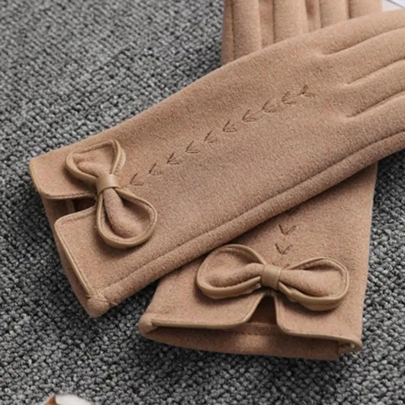 Elegant Black Winter Women Outdoor Warm One Size Gloves Fashionable Cute Bow Style Casual Gloves For Women