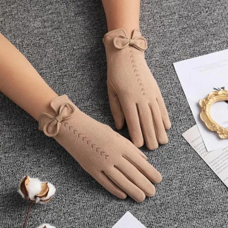 Elegant Black Winter Women Outdoor Warm One Size Gloves Fashionable Cute Bow Style Casual Gloves For Women