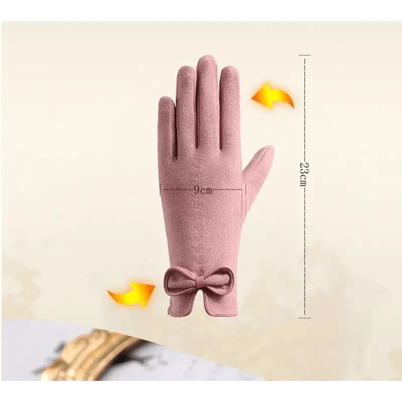 Elegant Black Winter Women Outdoor Warm One Size Gloves Fashionable Cute Bow Style Casual Gloves For Women