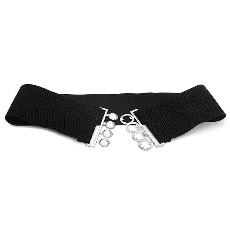 Elegant Wide Fabric Strap  Silver Metal Buckle Belts For Women Trendy Women's Fashion Stretchable Classic Color Belts