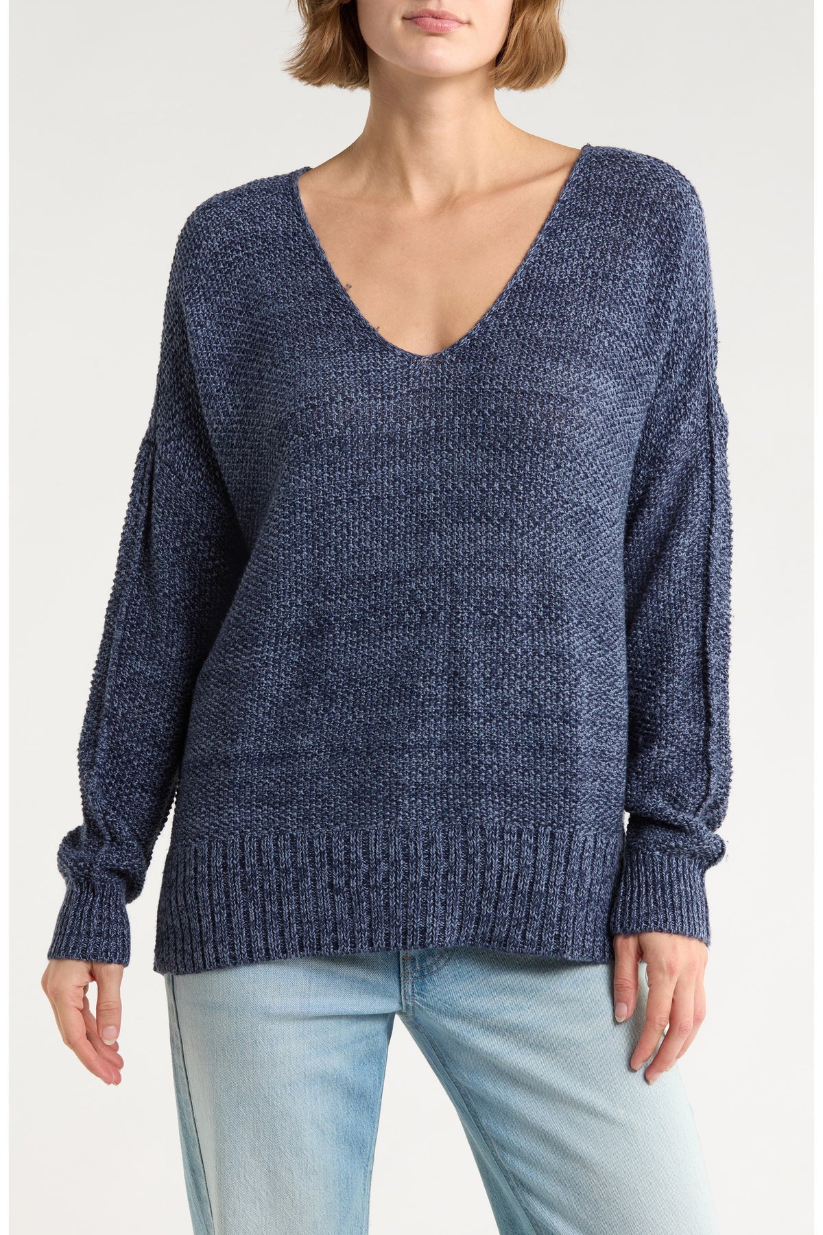 [7WP5056-410] WOMENS LUCKY BRAND SPRING WEIGHT V NECK PULLOVER - AMERICAN NAVY
