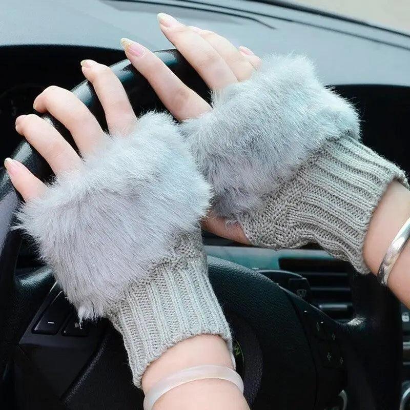 Fashion Fingerless Warm Wool Knitted Classic Fur Half One Size Finger Gloves For Women Cute Soft And Comfortable Trendy Fashion Stretchy Gloves For Women