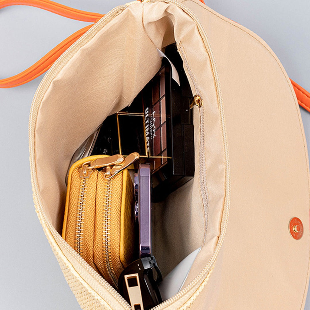 Holiday straw bag, small solid color shoulder bag, small crossbody beach bag, seaside beach bag evening clutch woven bag women