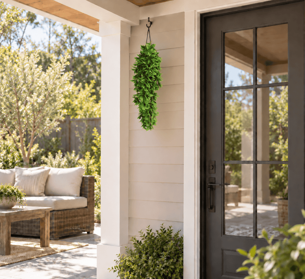 Dense Flowering Pothos Artificial Hanging Bush 10.6×28.5in – NFPA 701 Certified – UV Resistant