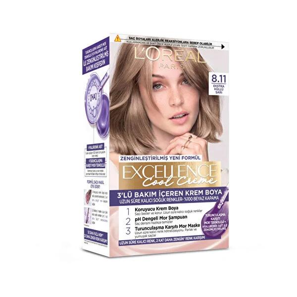L'Oréal Paris Excellence Cool Creme Hair Dye - 100% Grey Coverage, Ash Blonde Shade, Pro-Keratin Enriched