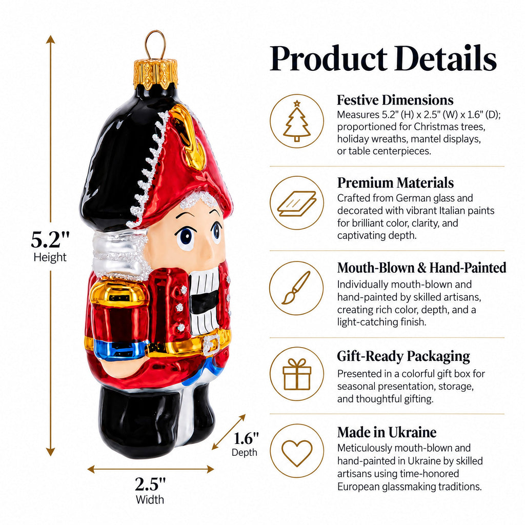 Red Nutcracker Soldier Glass Christmas Ornament
