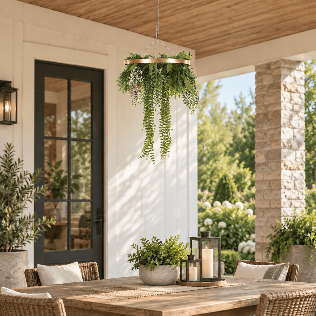 Imitation Gold Artificial Hanging Green Wall Disc Draping Plant Arrangement 24in – Limited Edition – UV Resistant