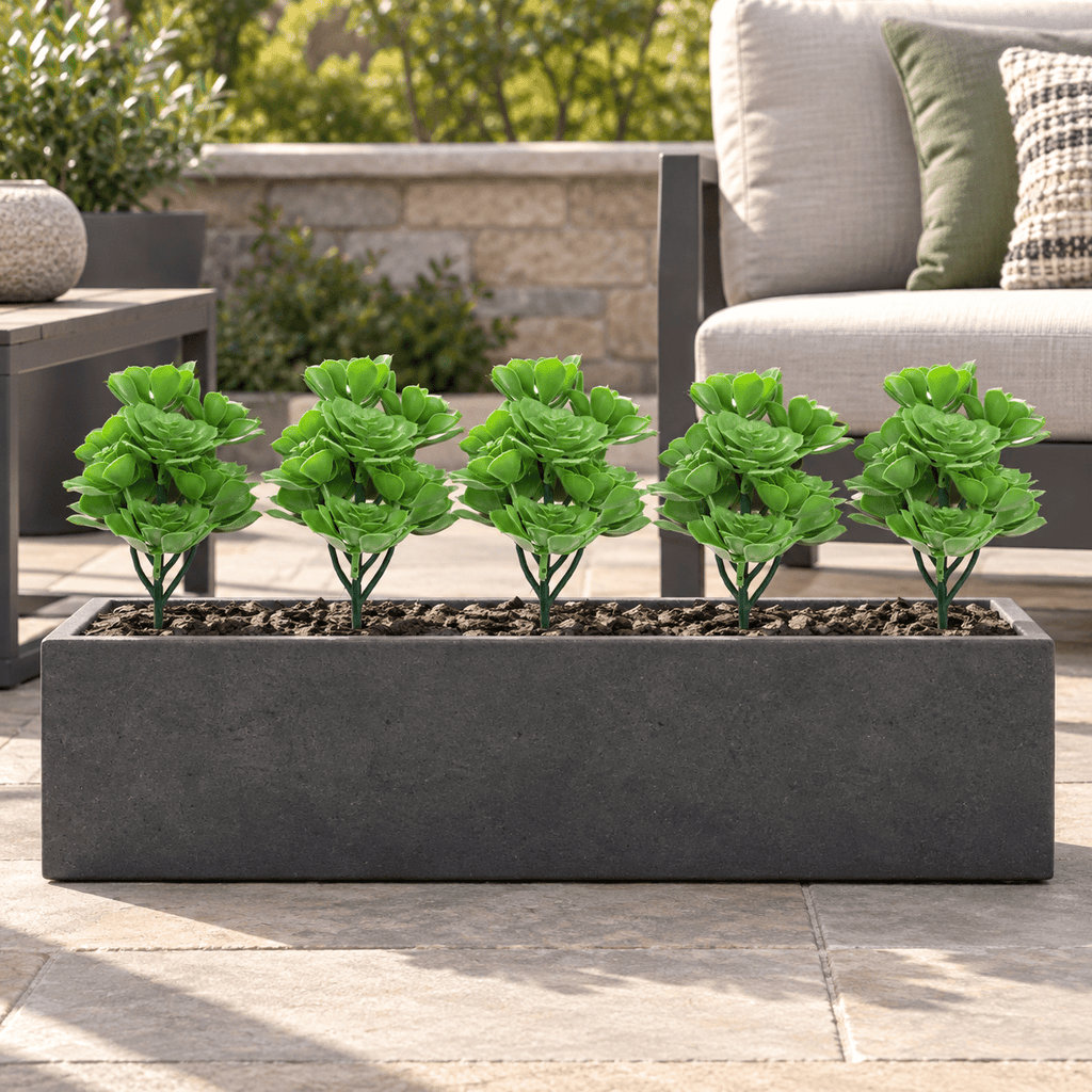 Green Aeoniums Succulent Artificial Topiary Set of 5 11.8in – UV Resistant