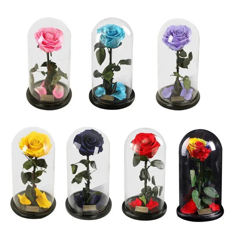 Handmade Preserved Enchanted Rose With Glass Dome on Wood Base - Rose for Christmas ,Valentine's Day
