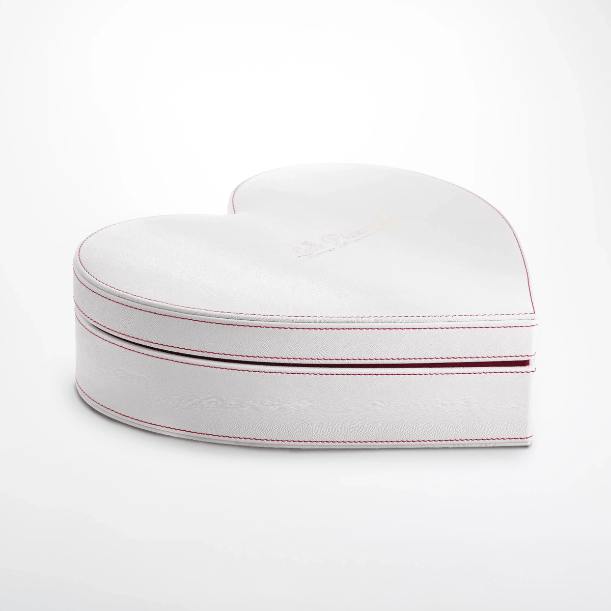New Engraved 3 Gold Dipped Roses 7" - White Leather Crimson Red Velvet Heart-Shaped box