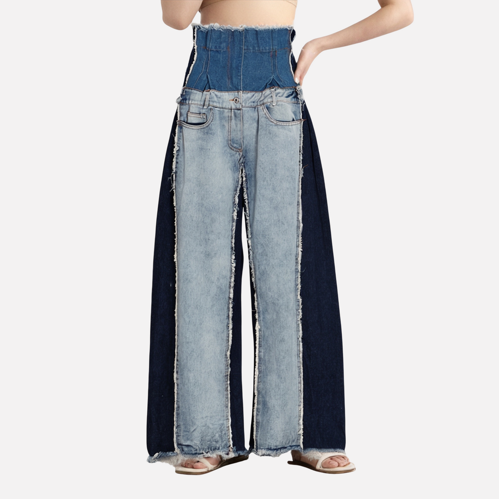 High waisted loose slimming color blocked long flared pants and floor pants