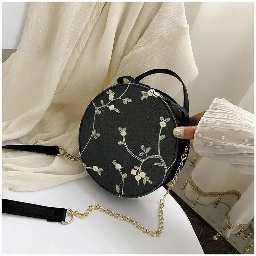 Hot Looking Sweet Lace Round Handbags High Quality PU Leather Small Fresh Flower Chain Shoulder Crossbody Bags For Women