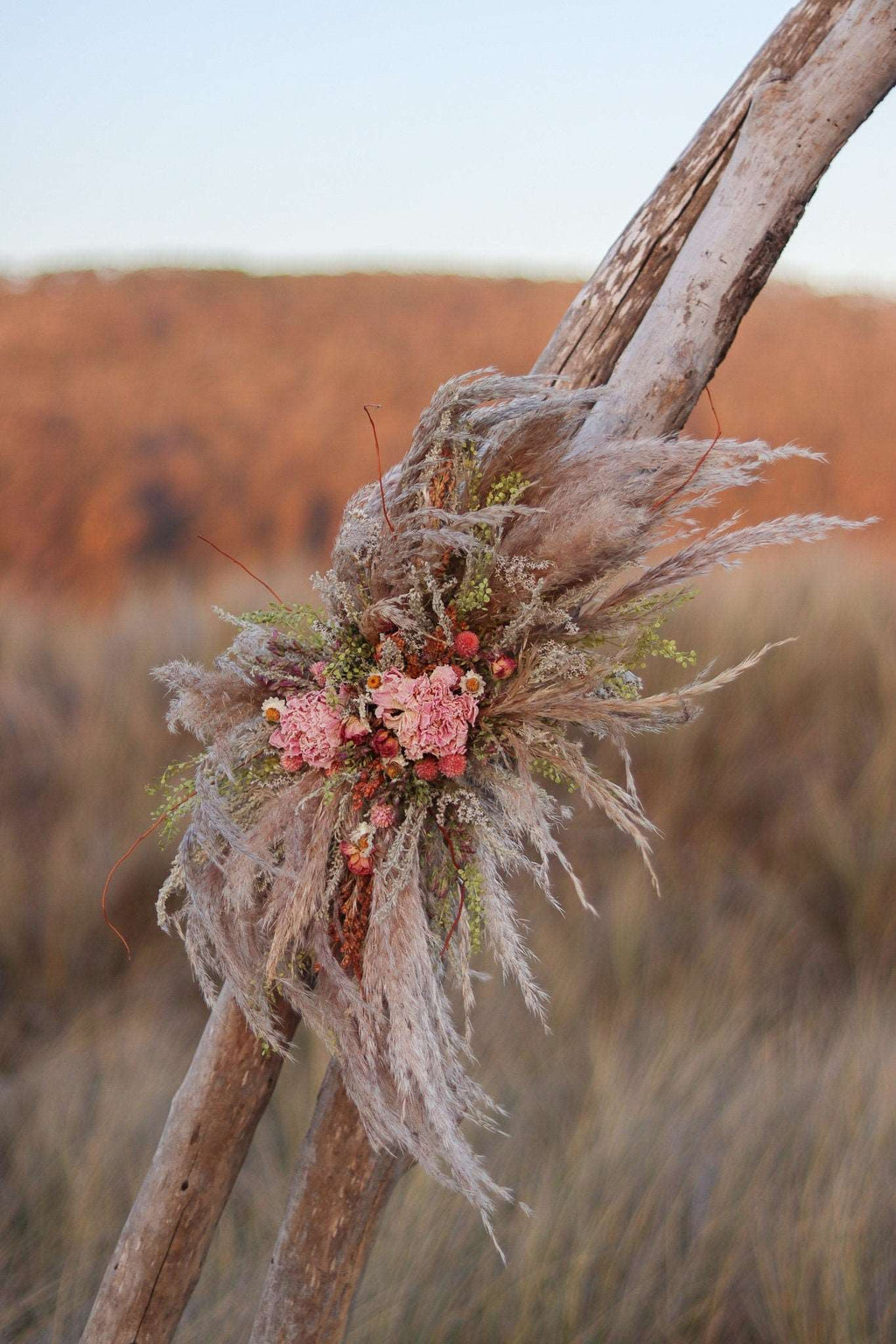 Boho Pampas and Peony Wedding Arch Arrangement