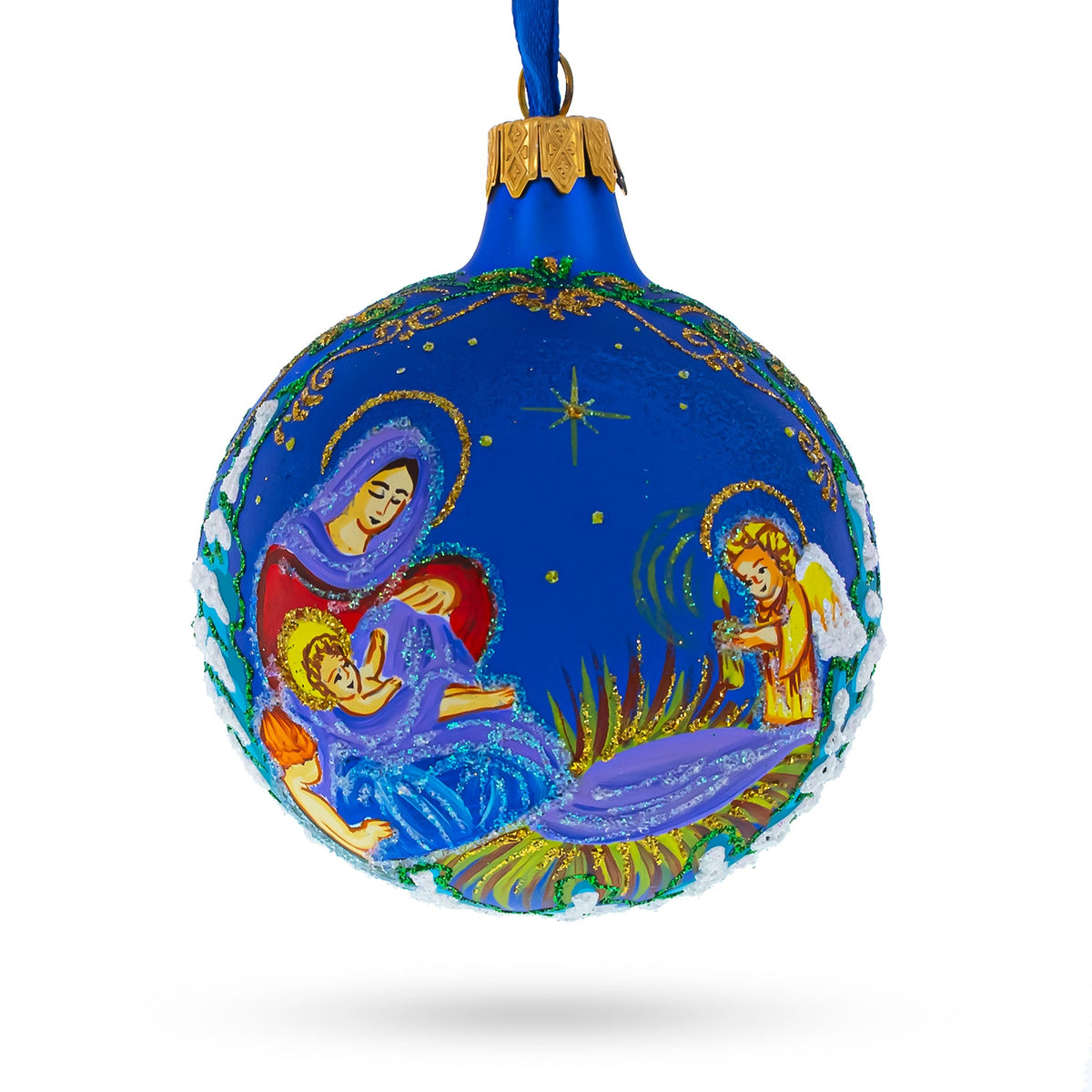 Angels Singing to Baby Jesus Glass Ball Christmas Ornament3.25 Inches