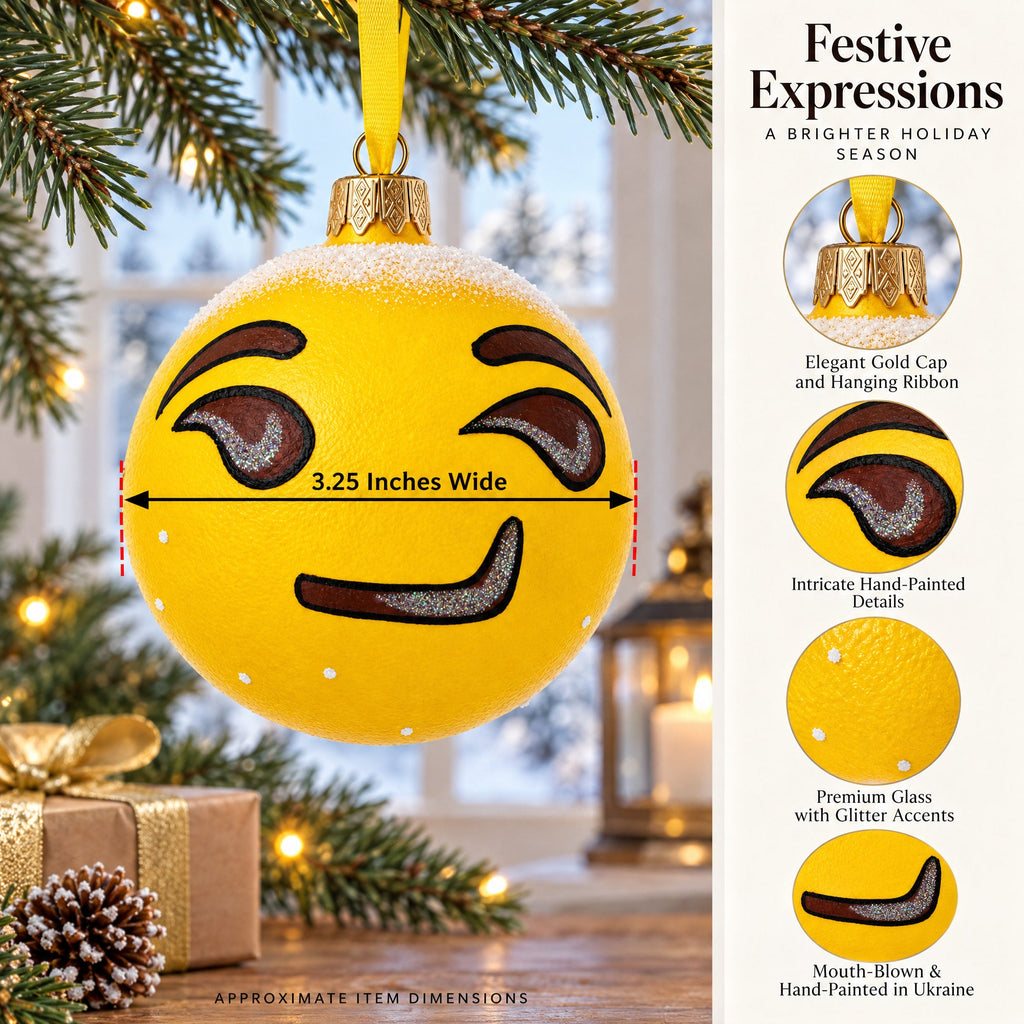 Sly Smirking Facial Expressions Glass Ball Christmas Ornament 3.25 Inches