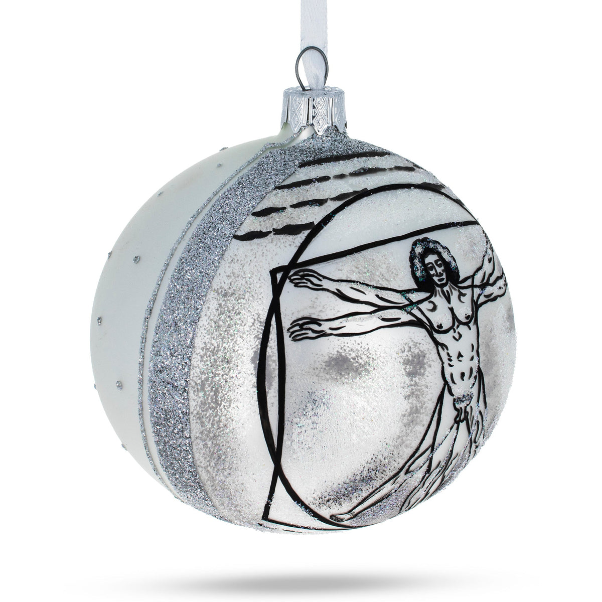 1487 Leonardo da Vinci's 'The Vitruvian Man' Glass Ball Christmas Ornament 4 Inches