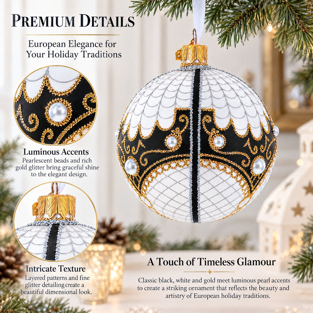 Mother Of Pearl on White Glass Ball Christmas Ornament 4 Inches