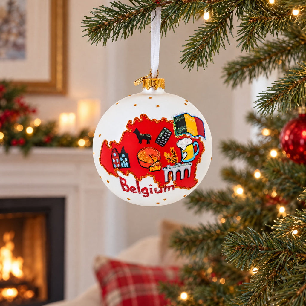 Belgium Landmarks and Symbols Glass Ball Christmas Ornament 4 Inches