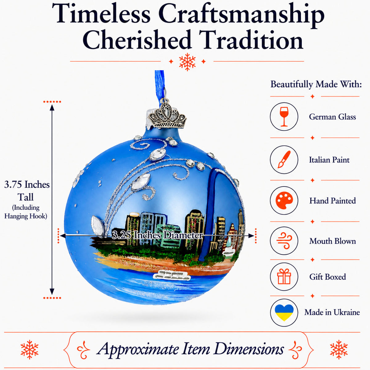 Gateway Arch, St. Louis, Missouri Glass Christmas Ornament