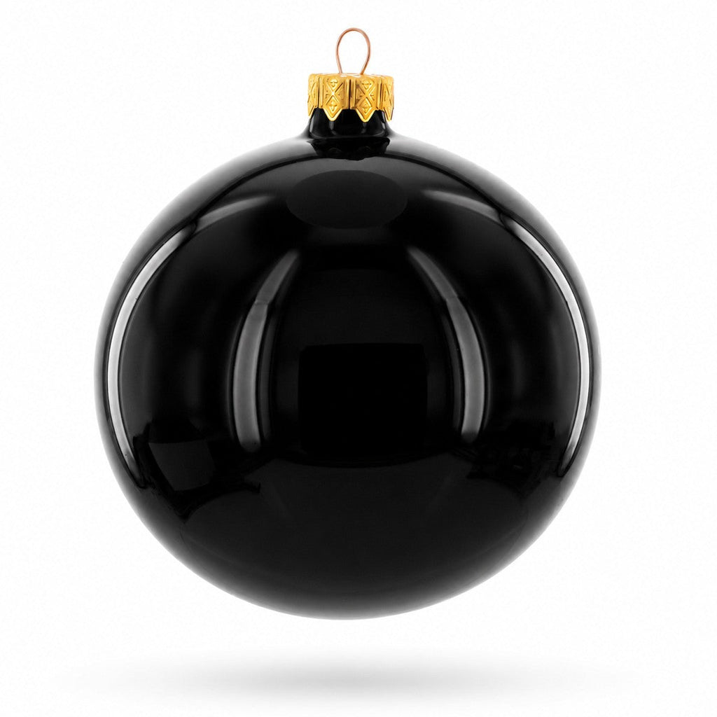 Set of 6 Glossy Black Glass Ball Christmas Ornaments 3.25 Inches (036)