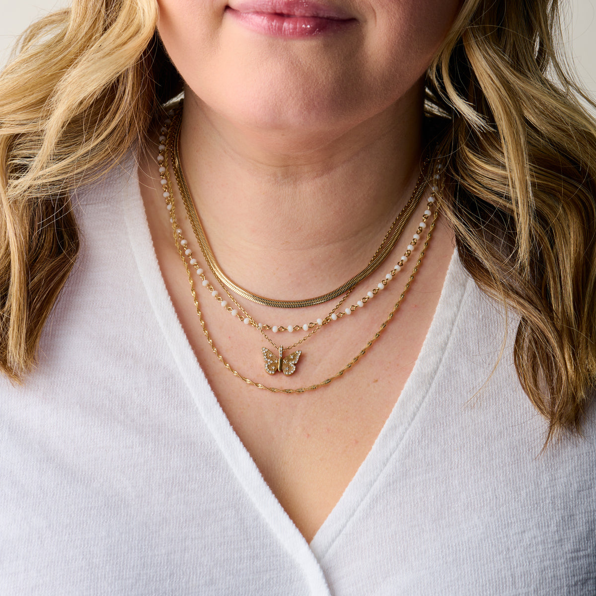 Butterfly + Crystal Necklace, Adjustable