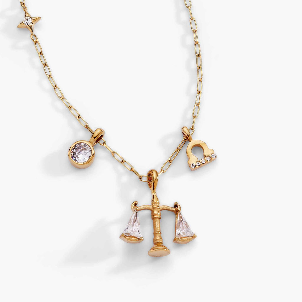 Libra Zodiac Charm Cluster Necklace