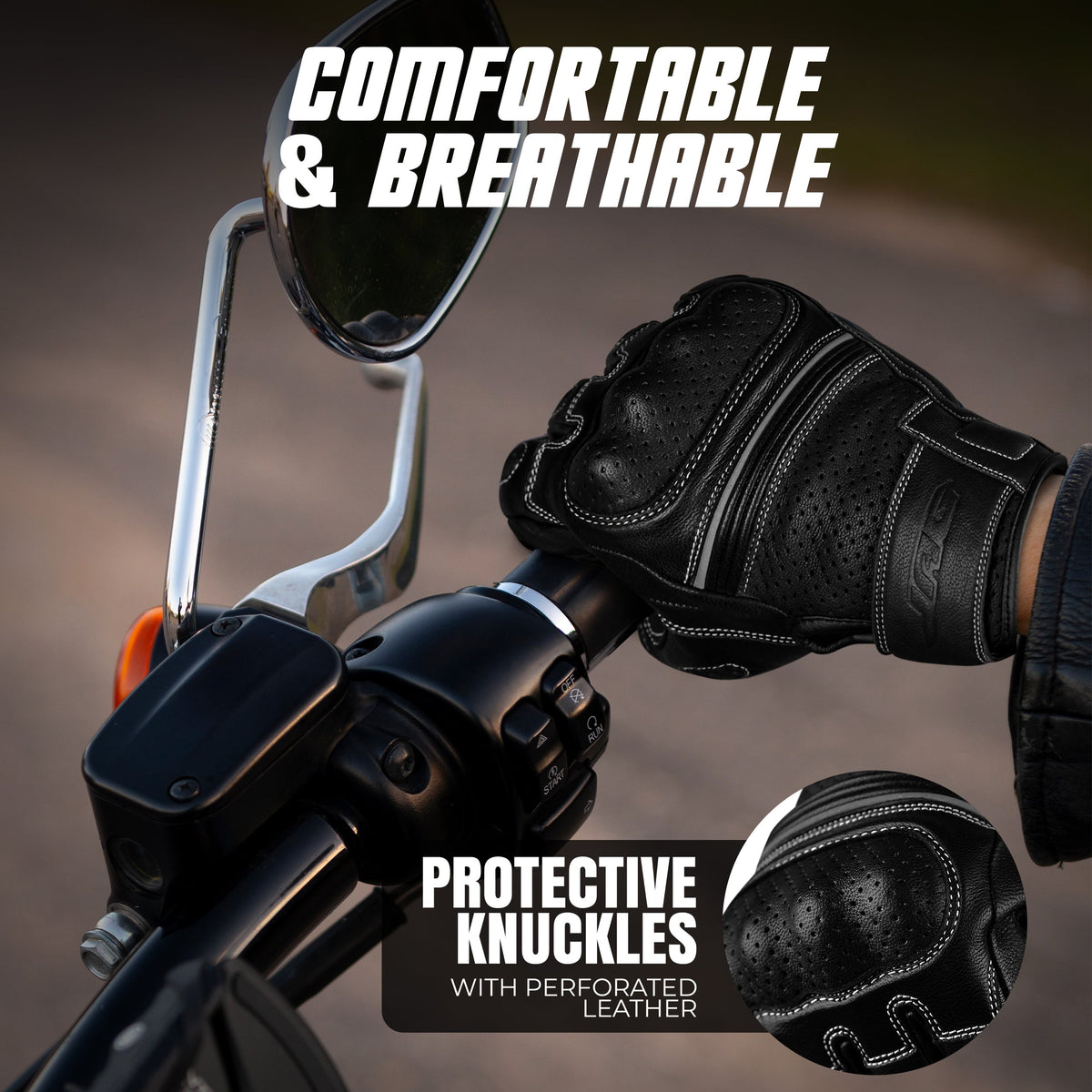 Ninja Leather Motorcycle Gloves with Black/Brown Knuckle Protection