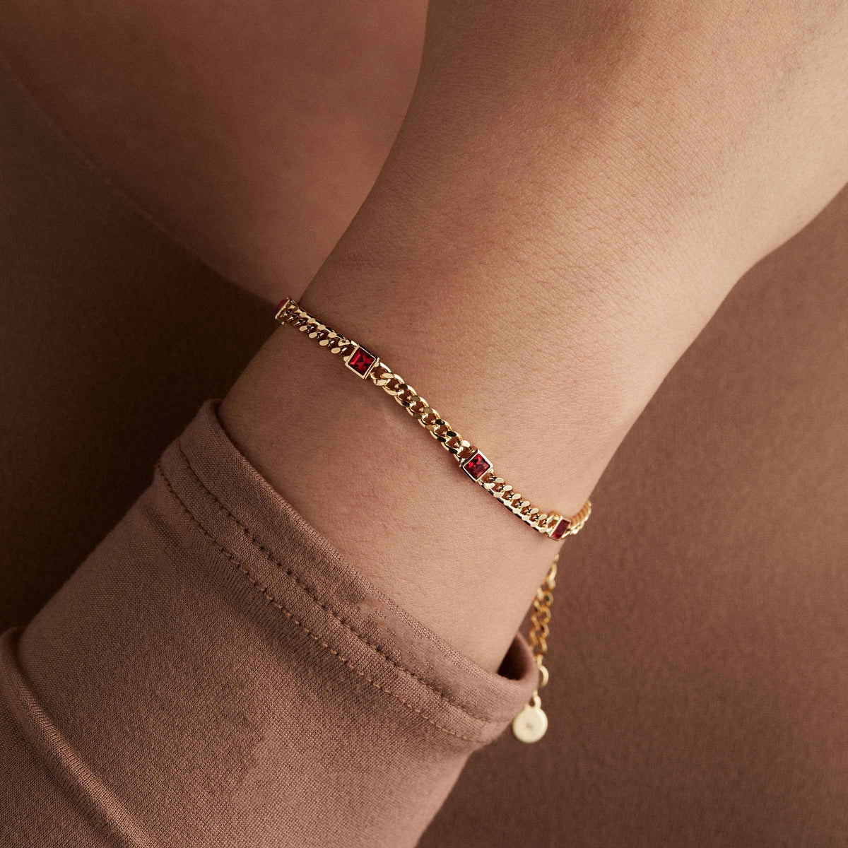 July Birthstone Ruby Curb Chain Bracelet