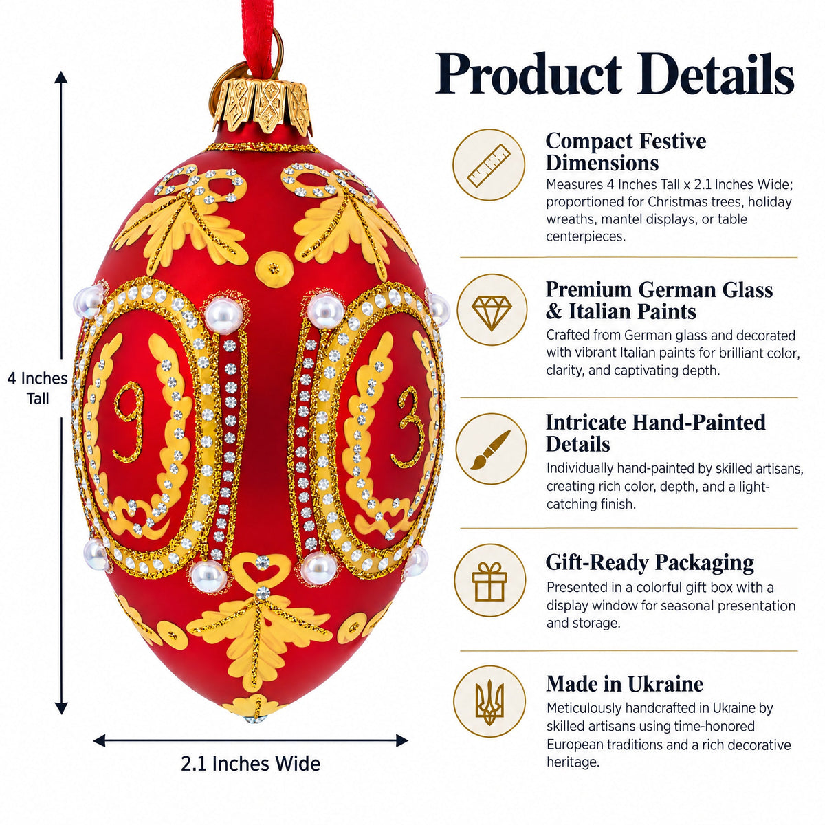 1893 Caucasus Royal Egg Glass Ornament 4 Inches