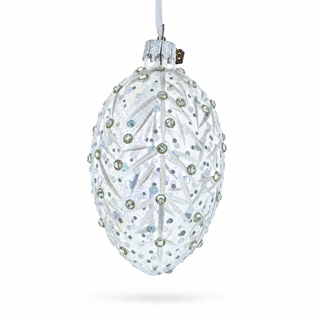 Silver Branches Glass Egg Christmas Ornament 4 Inches