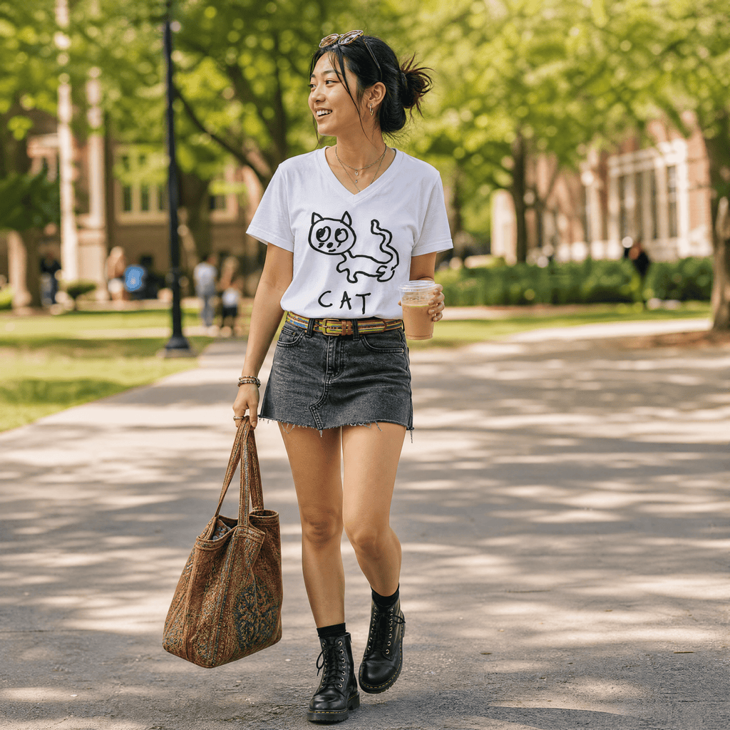 Cat - V-neck Tee
