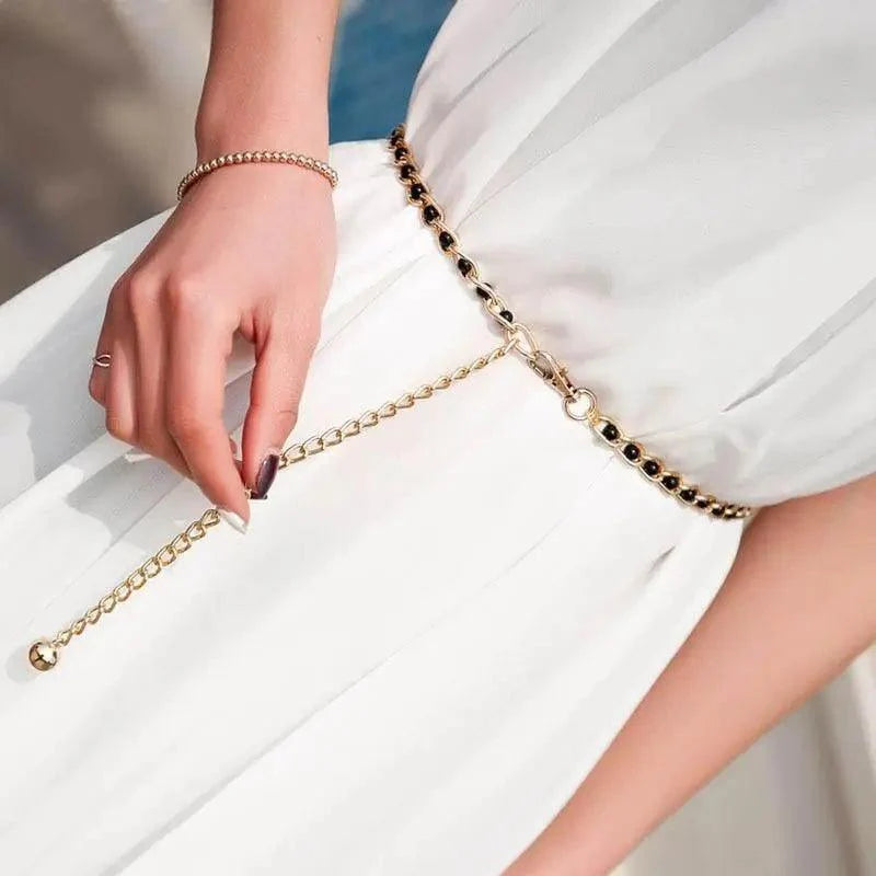 Luxurious Metal Adjustable Thin Strap Body Link Belts For Women Fashion Long Tassel Belly Metal Chain Waistbands For Women
