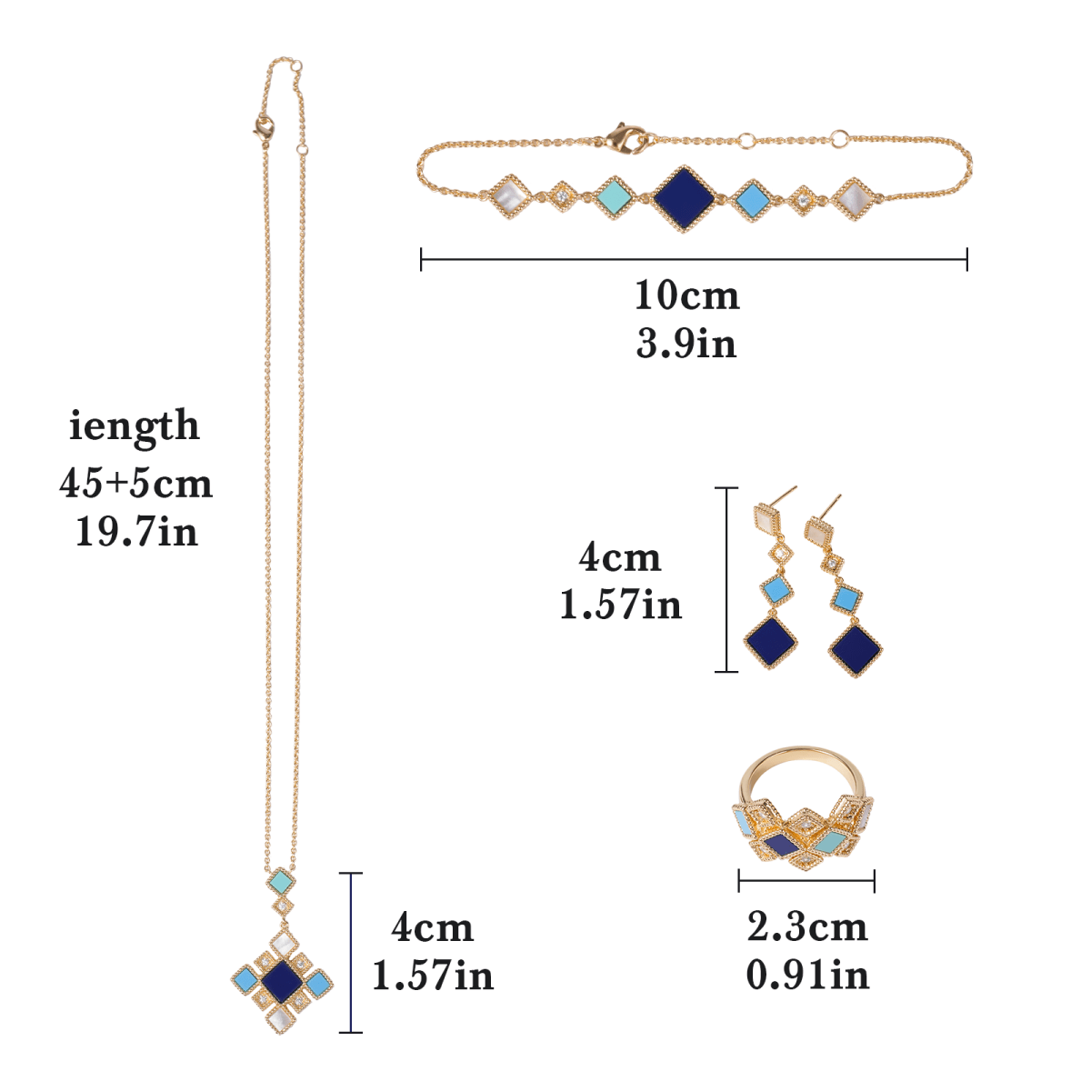 Celeste Geometric Gemstone Jewelry Set | Islamic Blue Stone Jewelry Set (MAC253)
