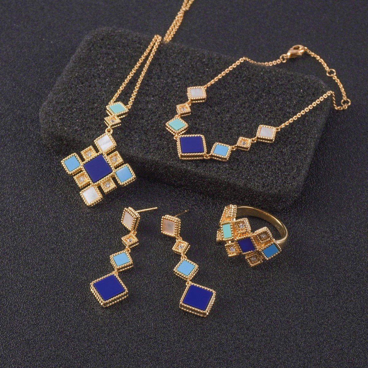 Celeste Geometric Gemstone Jewelry Set | Islamic Blue Stone Jewelry Set (MAC253)