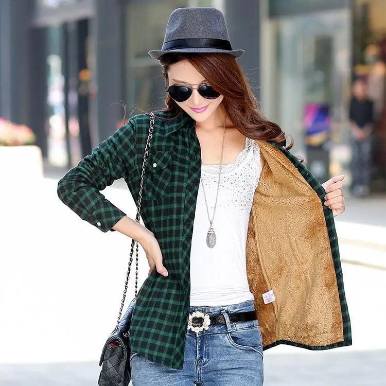 Luxury Winter Warm, Plus Velvet Thicken Plaid Shirt Style Coat Jacket For Women Clothes/Tops/Casual/Jacket/Outerwear For Female