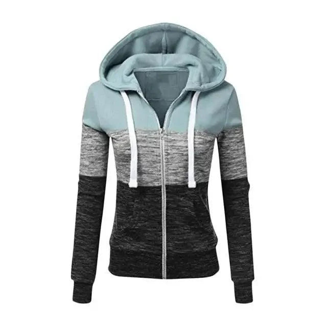 Luxury Women Patchwork  Hoodie Spring Autumn Slim Hooded Jacket Fashion Long Sleeve Drawstring Pocket Hoodies Sweatshirts Women's  Hoodie Color Block Casual Pullover Hoodie