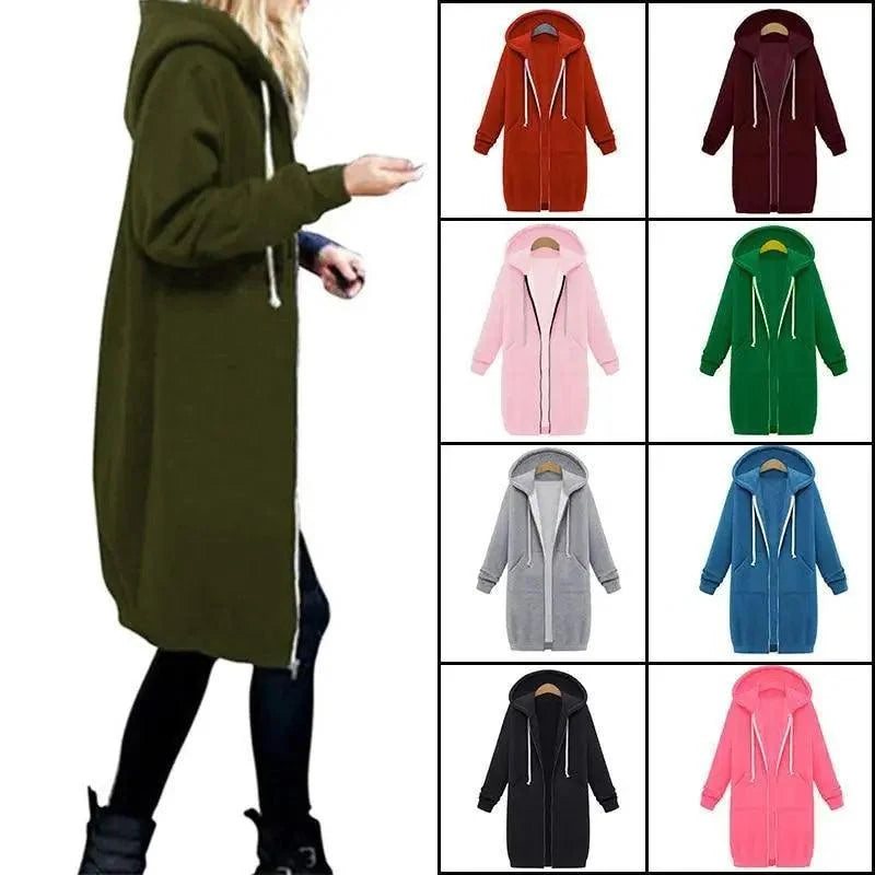 Luxury Women's Autumn Winter Thickening Hoodies Leisure Loose Hooded Jackets Pockets Plus Size Sweatshirt Sports Dresses Outwear Women's Hooded Flannel Jacket Casual Fleece Windbreaker Hoodie