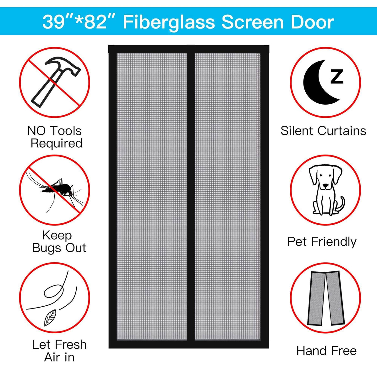 Magnetic Screen Door With Durable Fiberglass Mosquito Mesh Curtain