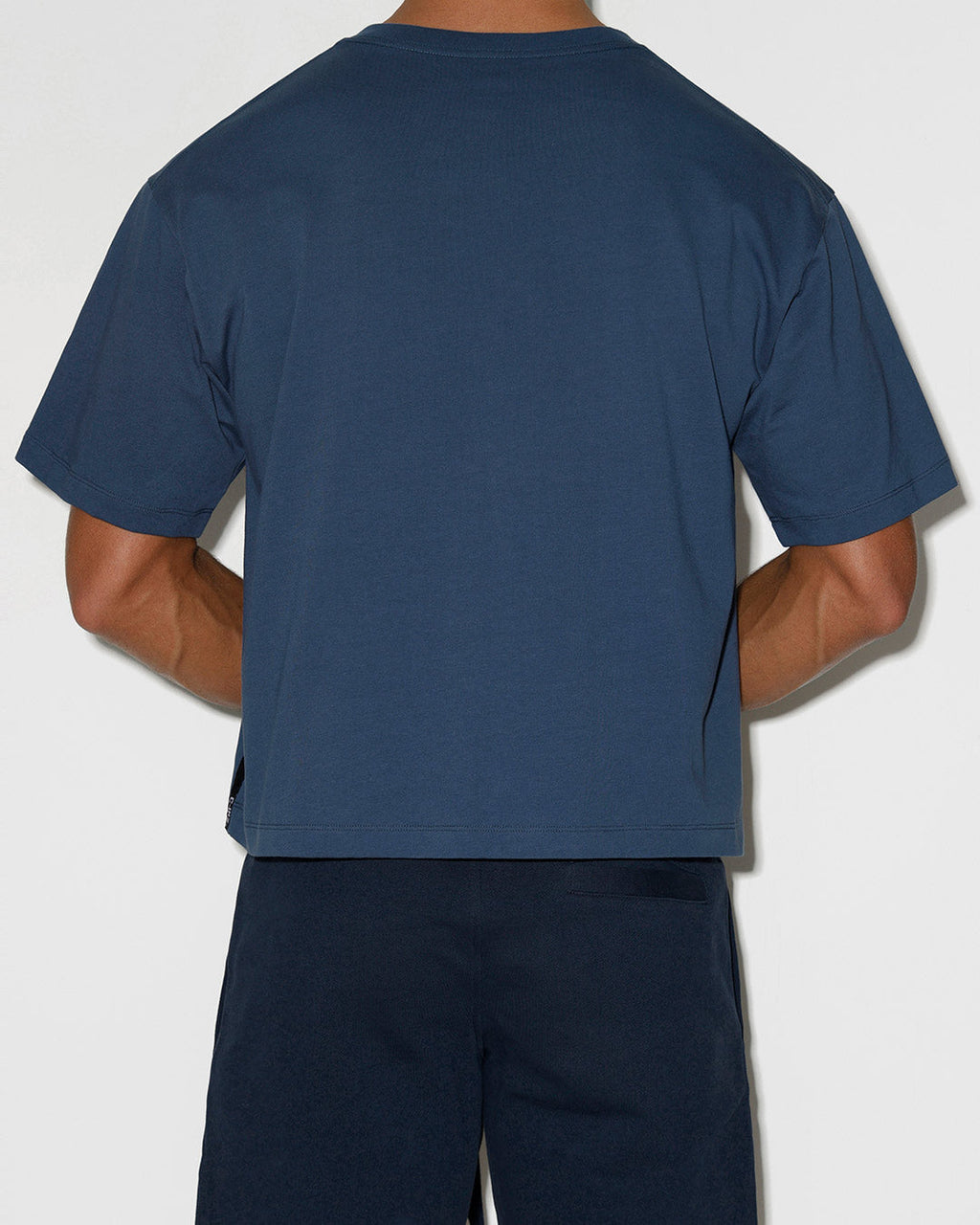 Mid Weight Cropped Boxy T-Shirt Denim Blue