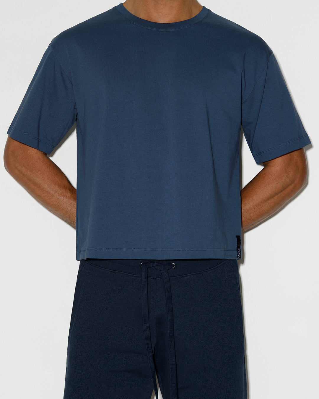 Mid Weight Cropped Boxy T-Shirt Denim Blue