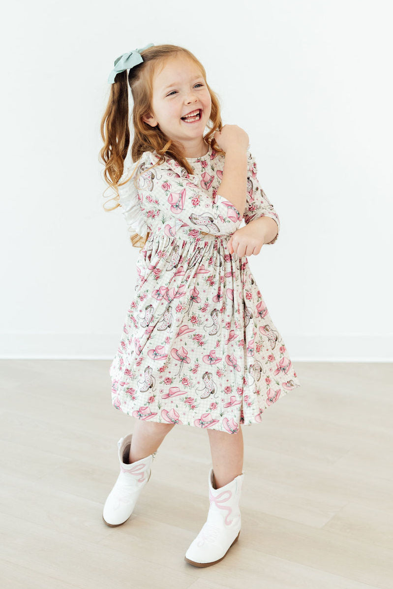 Cowgirl Cutie 3/4 Sleeve Ruffle Twirl Dress